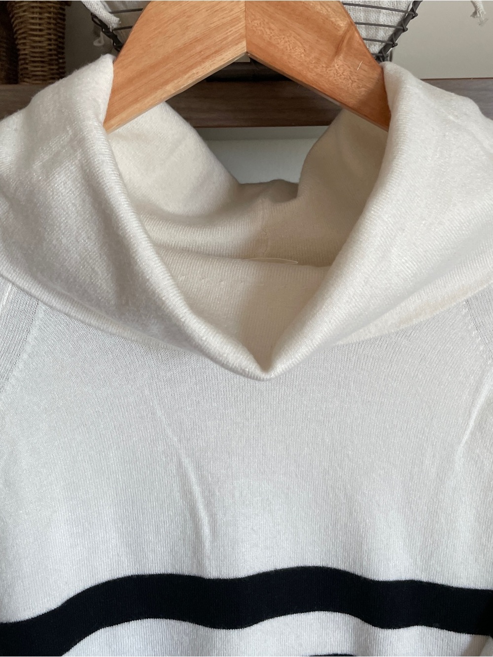 Cyrus Black and Lite Cream Striped Cowl Neck Sweater, XL - Picture 3 of 9